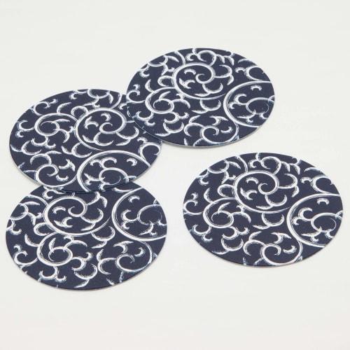 Endo Shoji TKG Paper Coasters, Navy Blue with Arabesque Pattern (100 Pieces), Round, 90mm Diameter, 1mm Thick, a Must-Have for Evening Drinks, Commerc