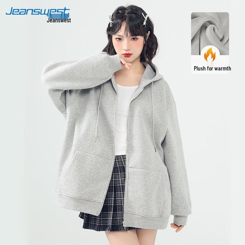 JEANSWEST 2024 Fall/Winter Fleece Lined Hooded Sweatshirt