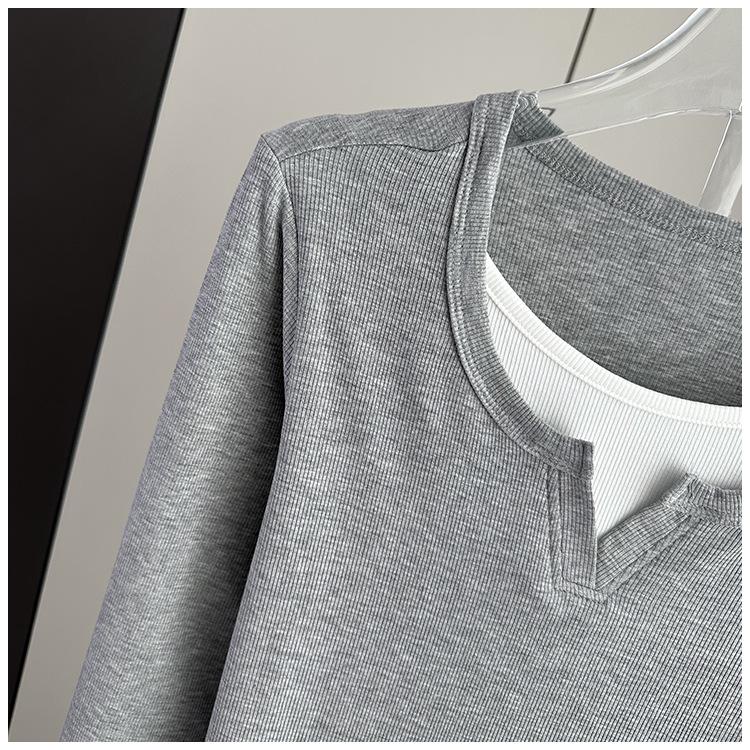 Look Due Pezzi da Donna Taglie Forti Maglietta a Maniche Lunghe - Stile Europeo Modellante, Perfetta per Primavera/Autunno