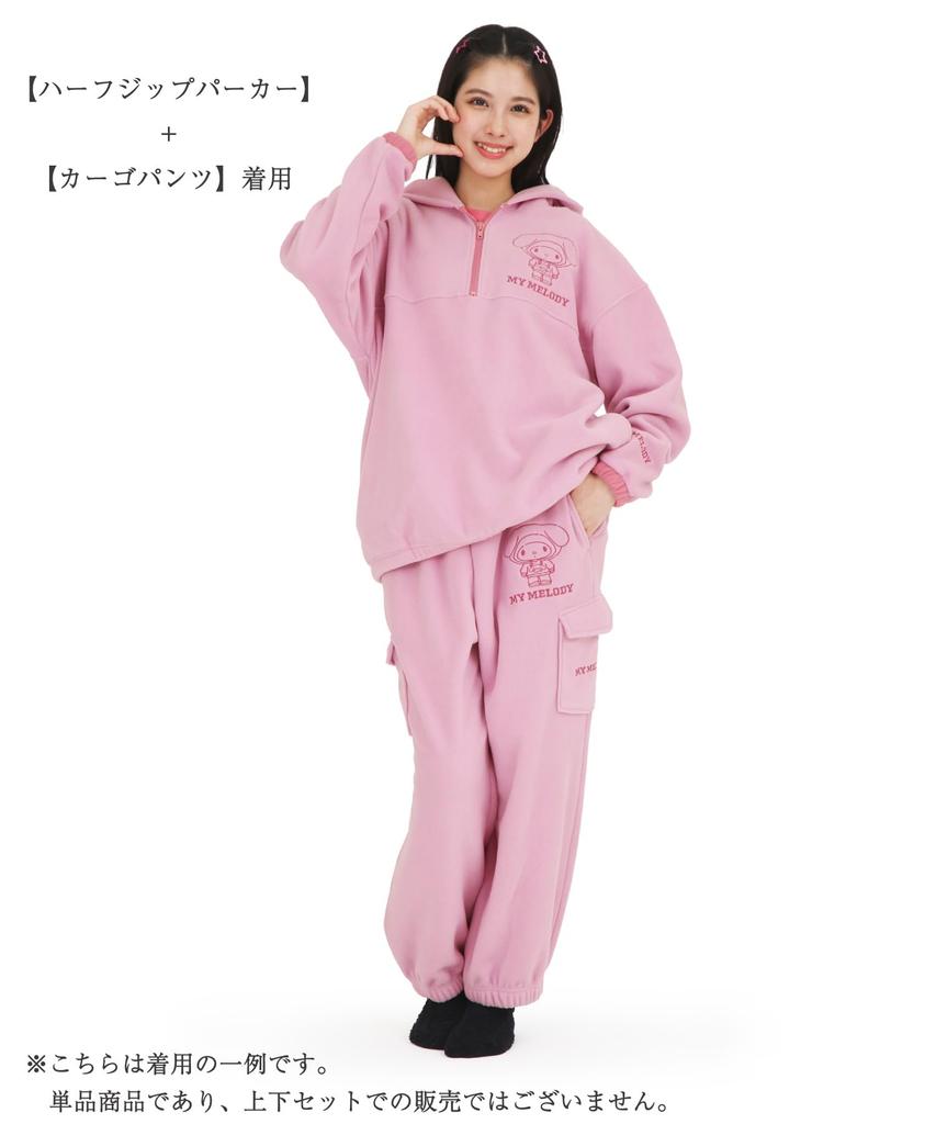SAZAC My Melody Long Warm Top Half-Zip Hoodie, Fleece, Women's, Sleeve, (Pink/L/SAN1859)