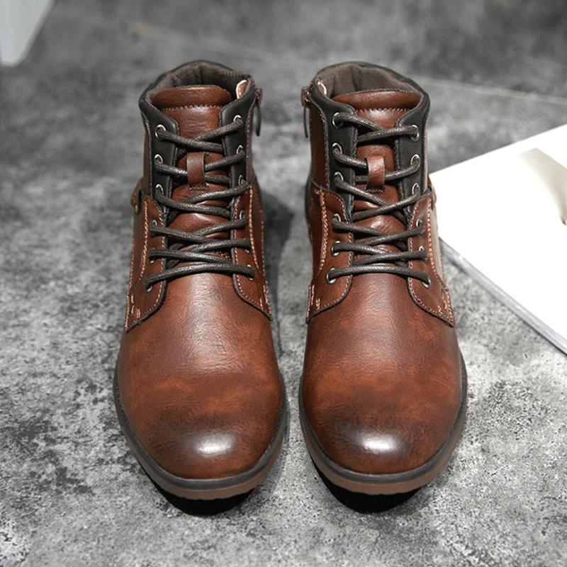 Fashion Men Boots Leather Spring Autumn Vintage Style Ankle Boot Lace Up Footwear Fashion Casual Shoes Man Botas Hombre