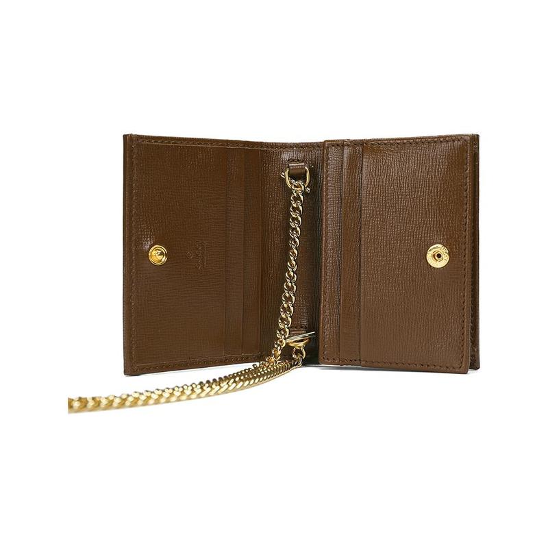 Gucci Horsebit 1955 Retro Gold Buckle Presbyopia Logo Canvas Patch Leather Chain Bag Card Holder Wallet Regular Women's Ebony/Brown
