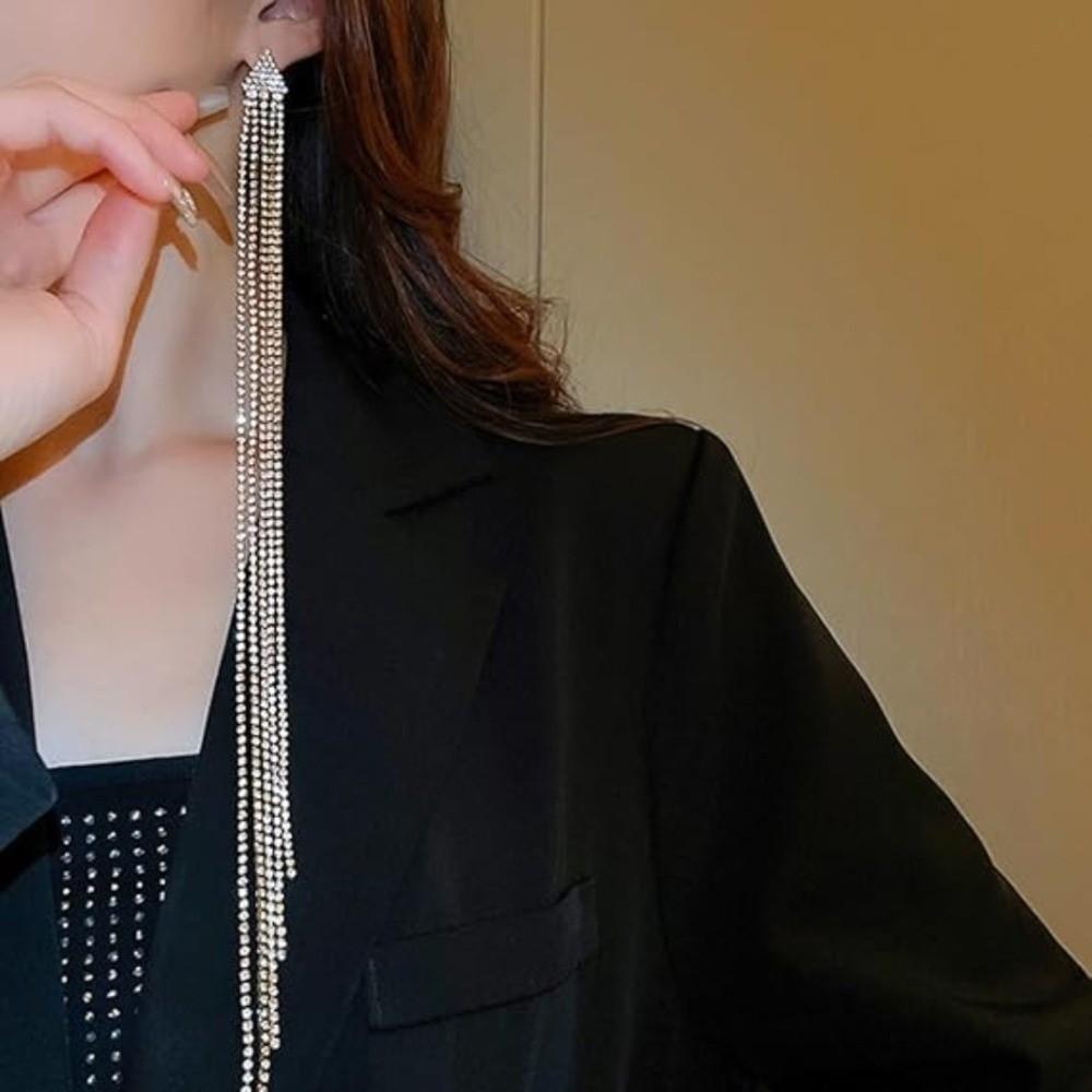 1 Pair Triangle Long Tassel Earrings Elegant Dangle Earrings Valentine'S Day