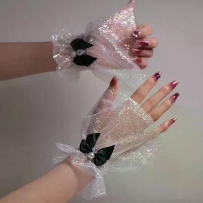 Nail Photo Equipment Short Bow Mesh Wrist Fake Sleeves Bride Decorative False Cuff Tulle Item Nail Art Take Picture Background