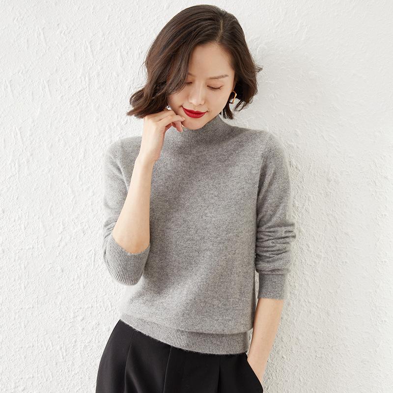 Podzim Zima Dámské Svetry Dámské Volný Kašmírový Svetr Dlouhý rukáv Spodní Pletený Svetr Poloviční rolák Svetry Pulovr