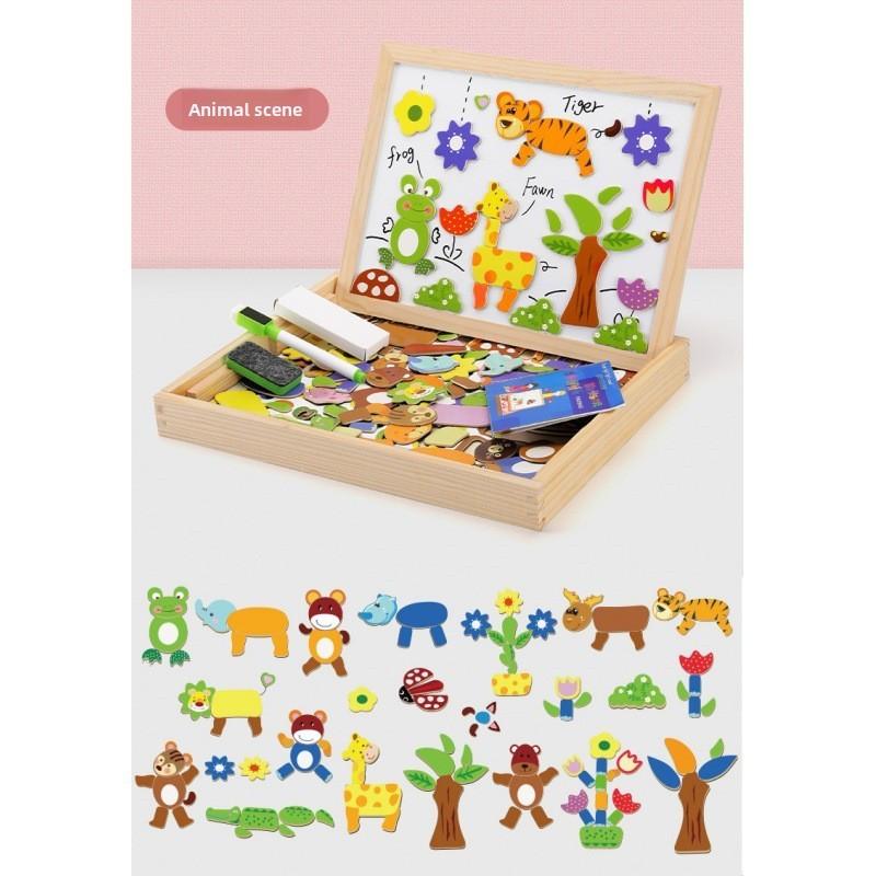 Cow Wooden Tiger Rabbit Animal Farm Theme Magnetic Puzzle Board Toy Children