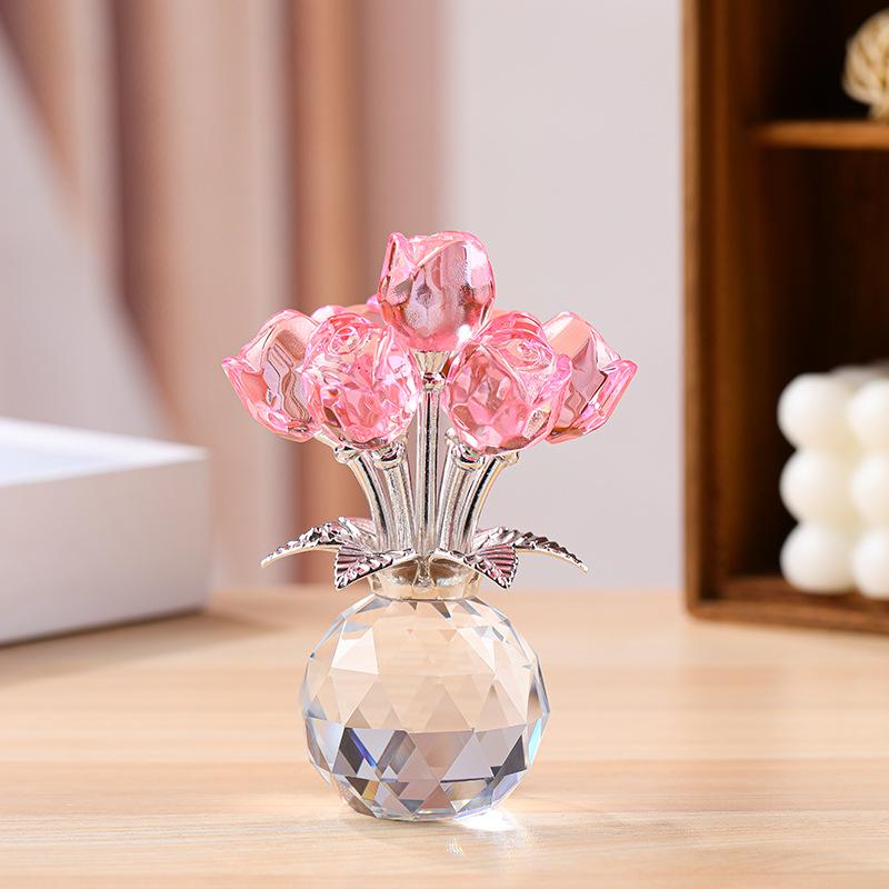 Elegant Crystal Rose Eternal Bloom Ornament - Perfect for Qixi or Valentine's Day Gifts, Living Room Decor, and Handcrafted Art.
