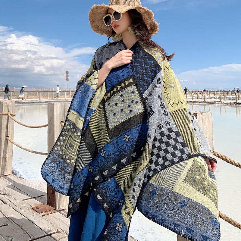 Women Shawl Wraps MODERN NEW SAGA Wool Scarf Knitted Cardigan Wool Stoles Autumn Winter Female Shawls Knit Tippet