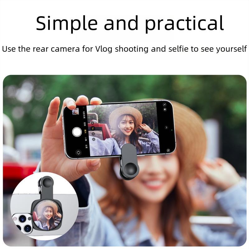 Specchio Selfie Riflettente HD per Fotocamera Posteriore del Cellulare con Clip e Custodia