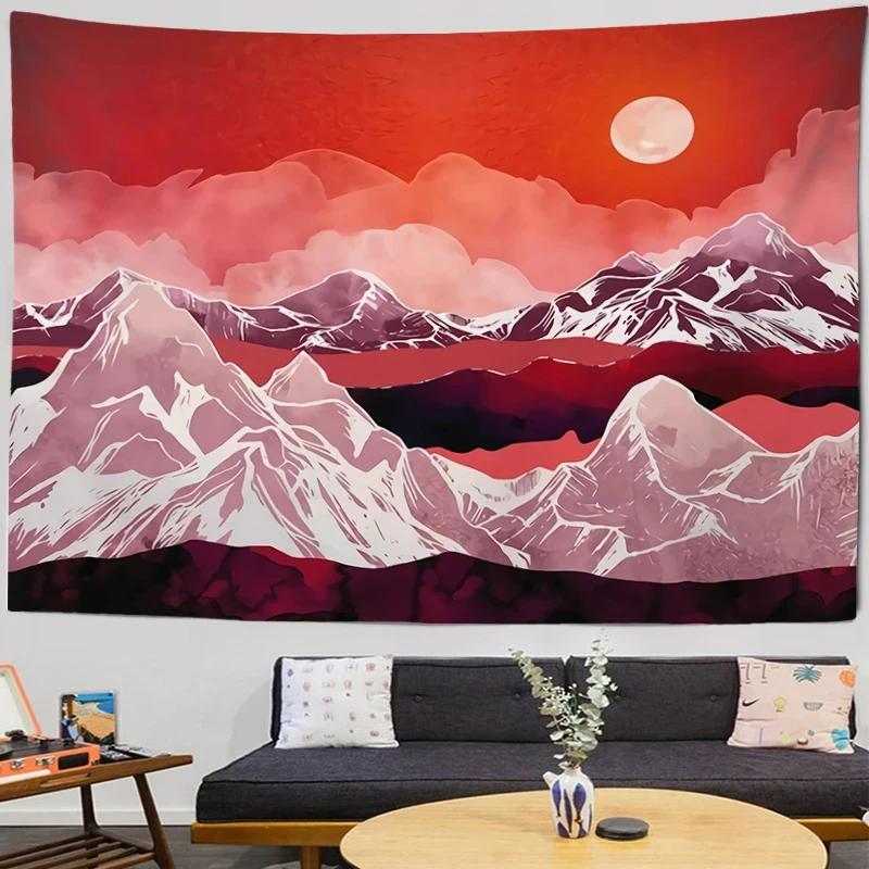 Mountain Tapestry Forest Tree Tapestries Sunset Nature Landscape Wall Hanging Abstract Wall Tapestry for Living Room Dorm Decor