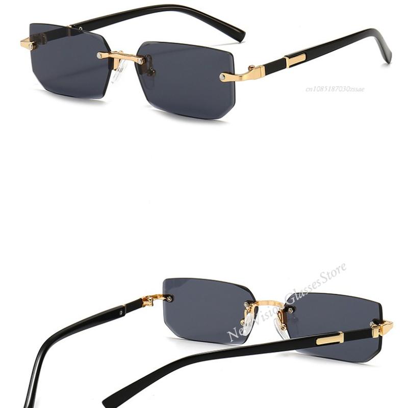 Trendy Rimless Sunglasses For Men Women Fashion Frameless Rectangle Sun Glasses Retro Shades Summer Traveling Eyewear