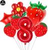 9pcs Strawberry Balloons Kits Birthday Decorations for Girls 32inch 0-9 Number Balloons for Strawberry Birthday Party Decors