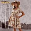 Vestidos Casuales de Moda para Mujer Verano Primavera Cuello en V Manga Corta