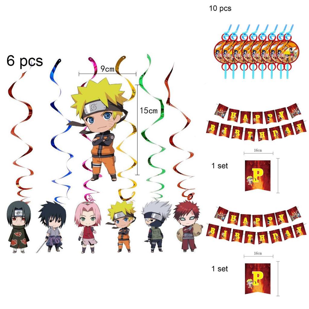 Naruto Ninja Geburtstagsfeier Deko Zubehör mit bunten Luftballons und Tellern