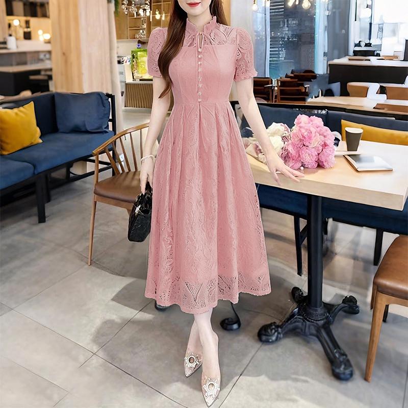 ZANZEA Women V-Neck Short Sleeve Casual Lace Dress