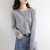 Suéter de punto de primavera y otoño para mujer, chaqueta cárdigan de Color sólido con cuello redondo, suéter exterior de punto ajustado