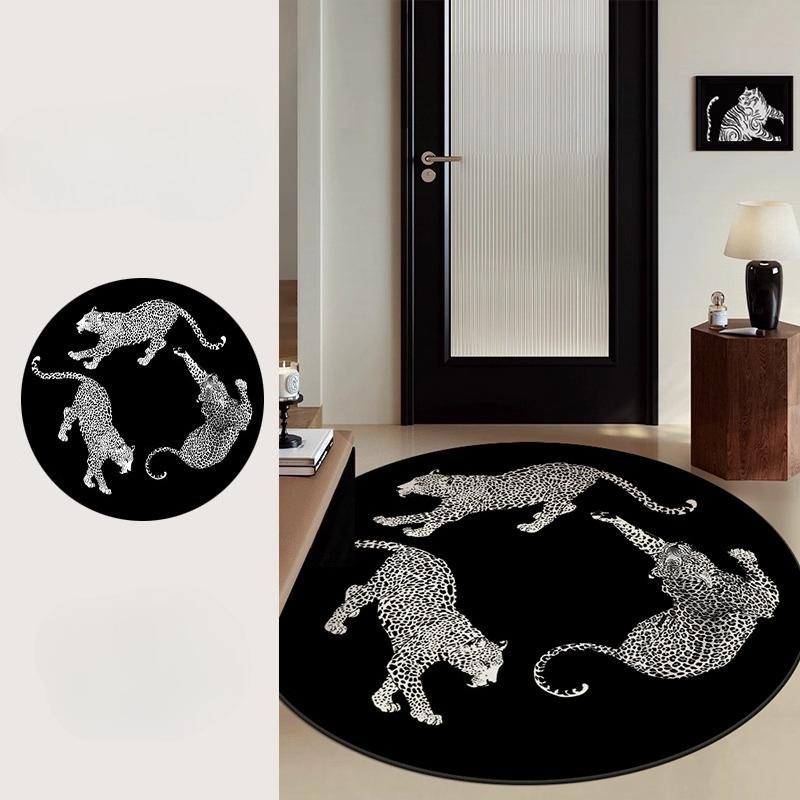 Light Luxury Bedroom Decor Round Carpet Thickend Plush Bedside Floor Mat Fluffy Soft Rug Leopard Pattern Carpets for Living Room