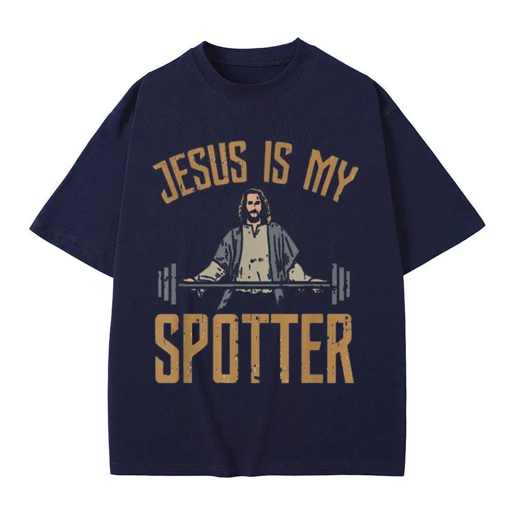 

Смішна футболка «Ісус — мій споттер» Christ Gym Чоловіча футболка Хараджуку Вінтажні футболки Бавовняна футболка з круглим вирізом Оверсайз Вуличний одяг 3XL