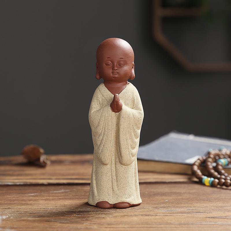 Creative Ceramic Blessing Little Monk Ornament Purple Sand Kung Fu Character Model Home Living Room Bedroom Tea Set Figurines