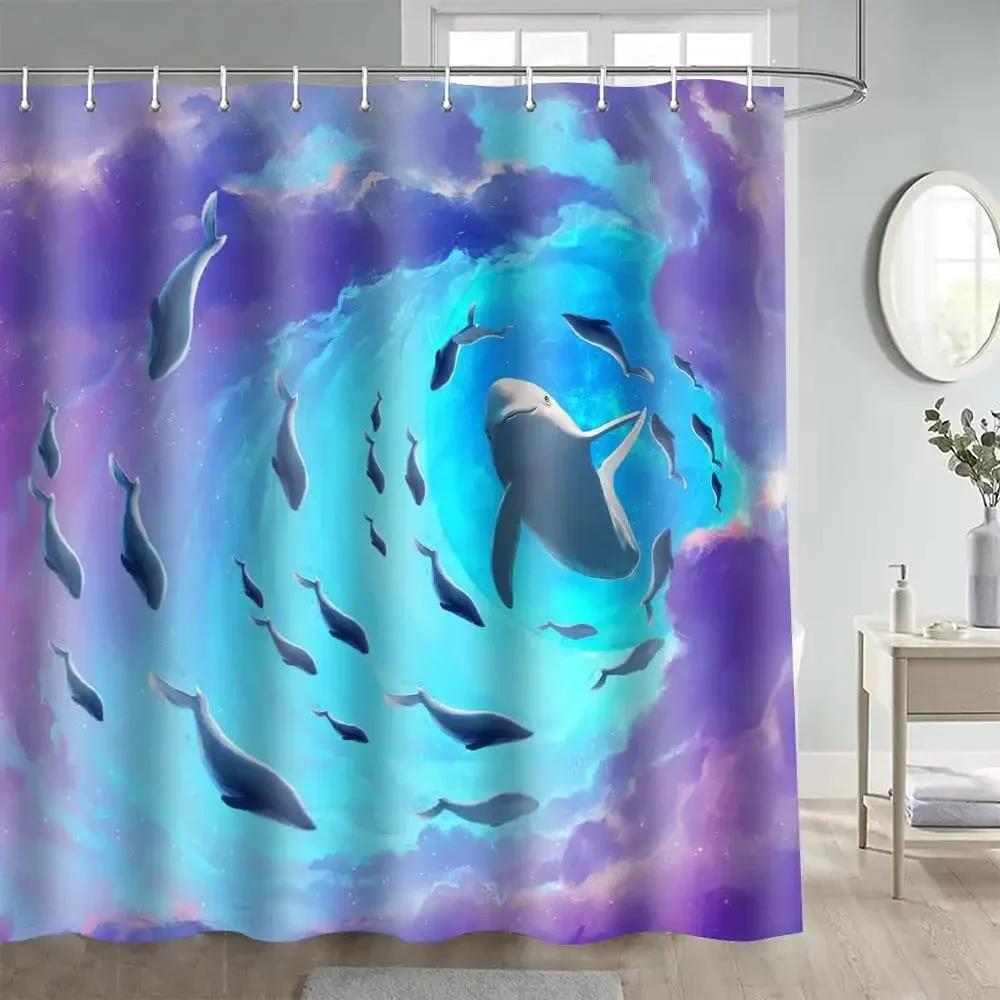 Dolphin Shower Curtain Sea Theme Shower Curtain Hook Washable Dolphin Waterproof 3D Animals Shower Curtain for Bathroom Decor