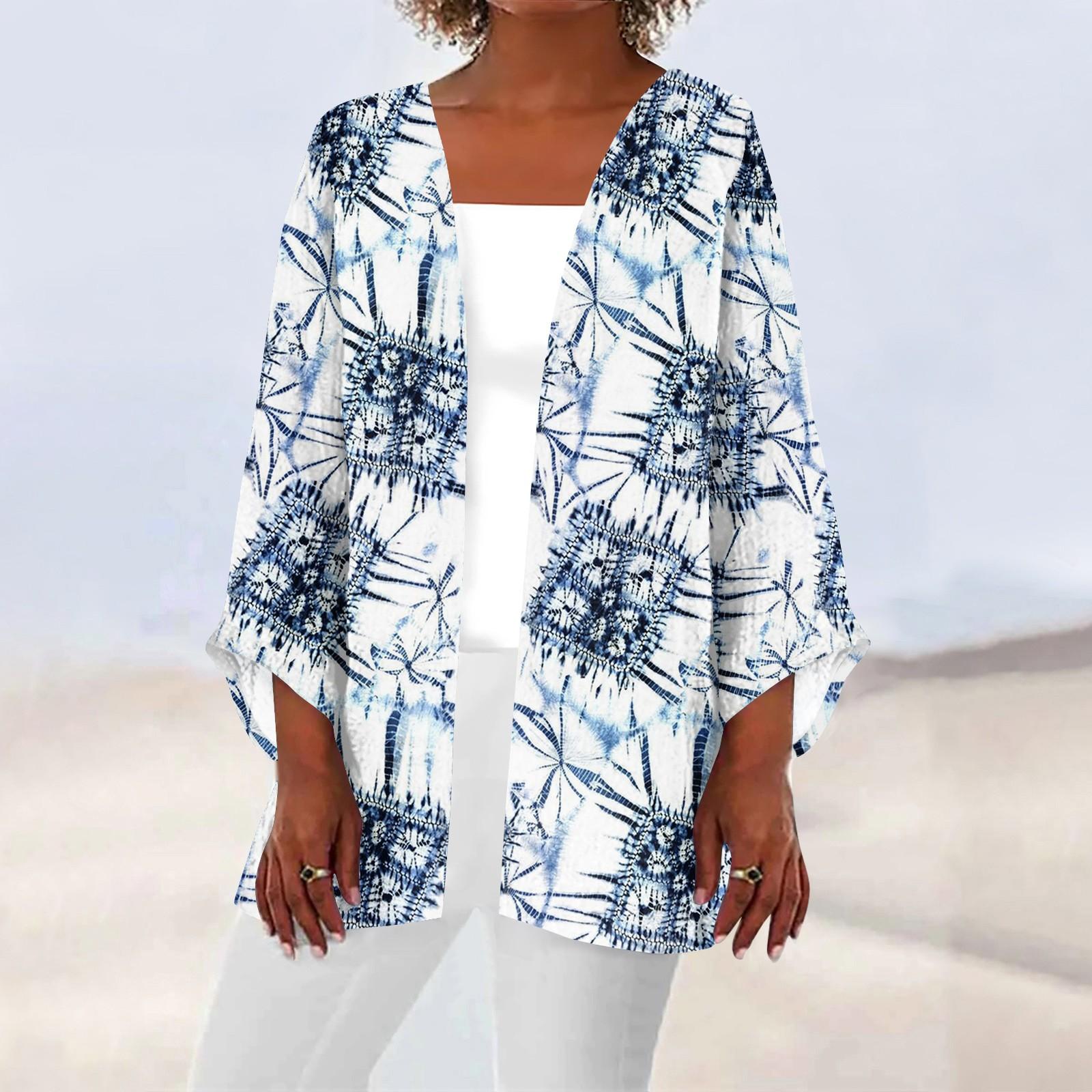 

Женская верхняя повседневная легкая куртка-кардиган средней длины с цветочным полосатым принтом L