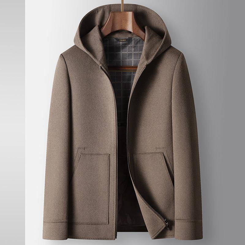 Men's 2025 Autumn/Winter Hooded Wool Coat with Detachable Down Liner - Youth Business Double-Sided Short Jacket.