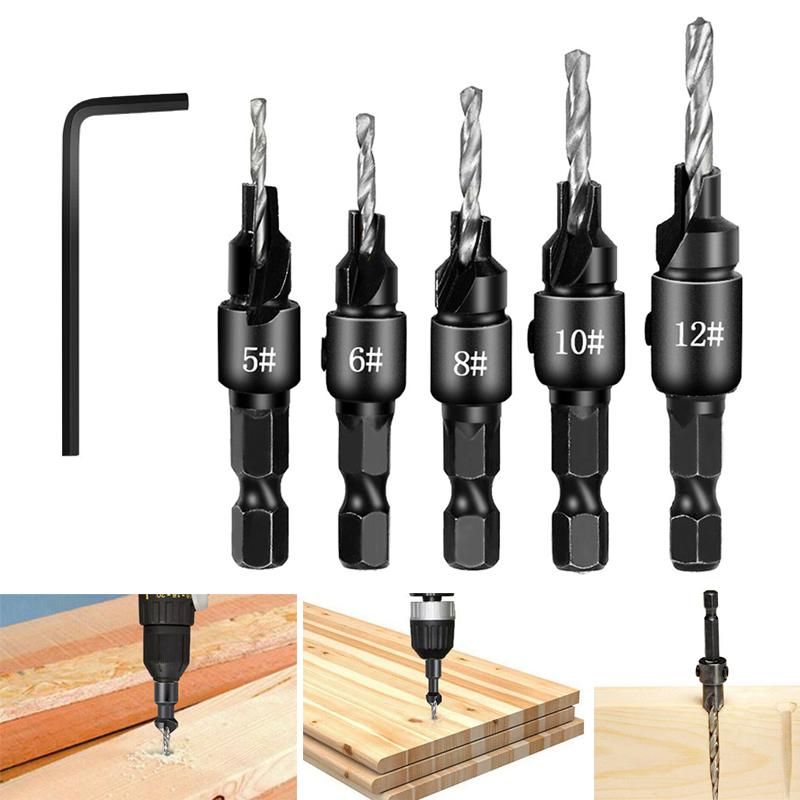#5 #6 #8 #10 #12 Countersink Drill Bit Drill Pilot Hole Hexagonal Shank Screw Electric Drill Drilling Tool