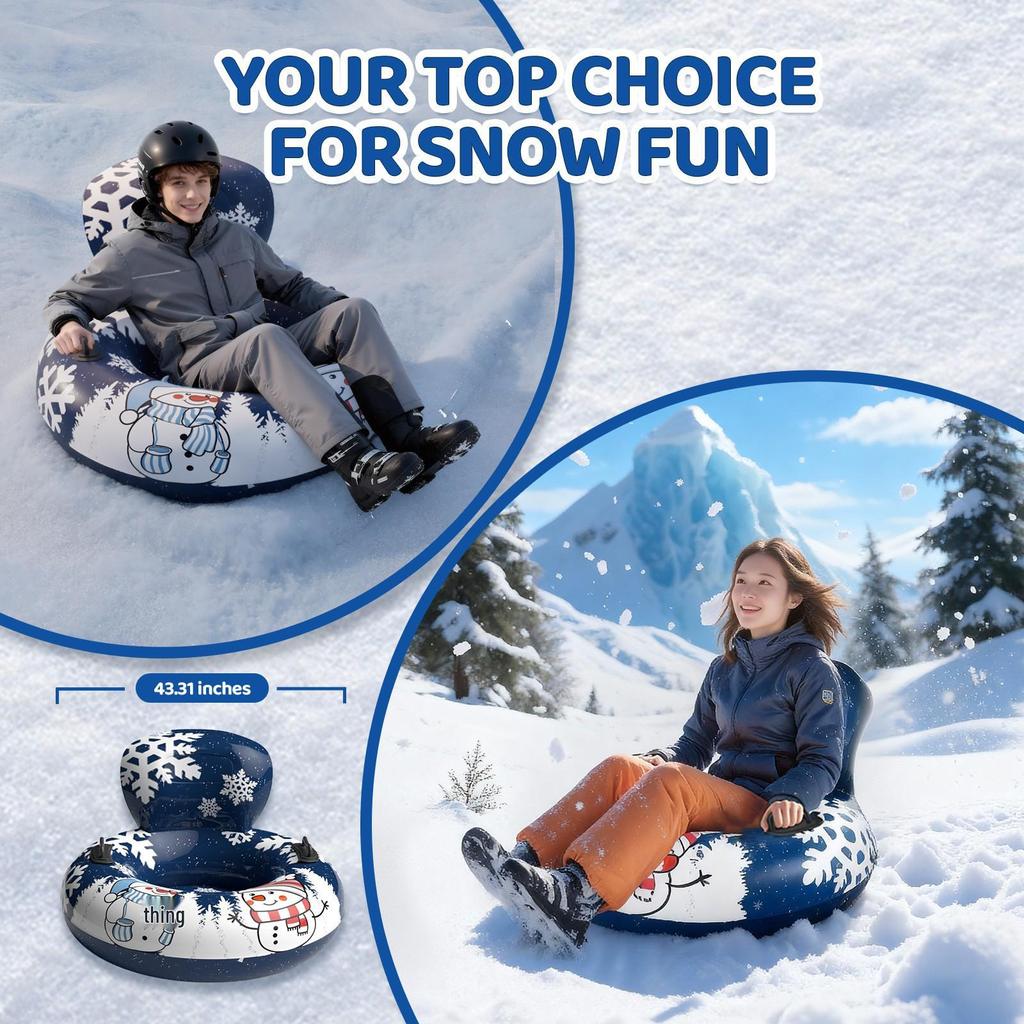New Inflatable Double Ski Tube with Handles for Adults & Kids - Durable PVC
