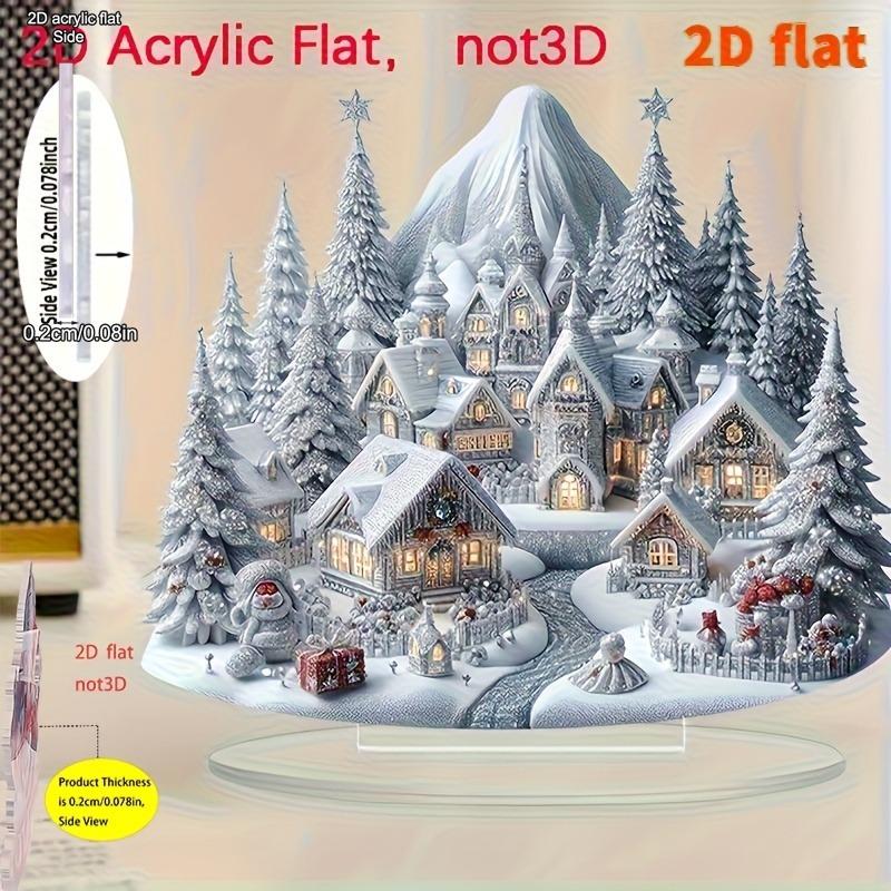 2D Flat Christmas Snow Scenery Desktop Decoration, Christmas Tree, Snowman, Suitable for wall decoration, porch, room, villa, accents Home, Hallway, o