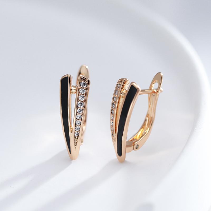 Fashion Women Dangle Earrings  Rose Gold Geometry Black Enamel Natural Zircon Earrings High Quality Daily Jewelry