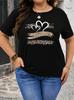 New T-shirt Leopard Print Heart Pattern Black T-shirt