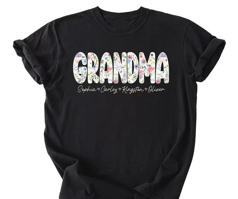Custom Grandma Floral Graphic Multicolor Short Sleeves T Shirt