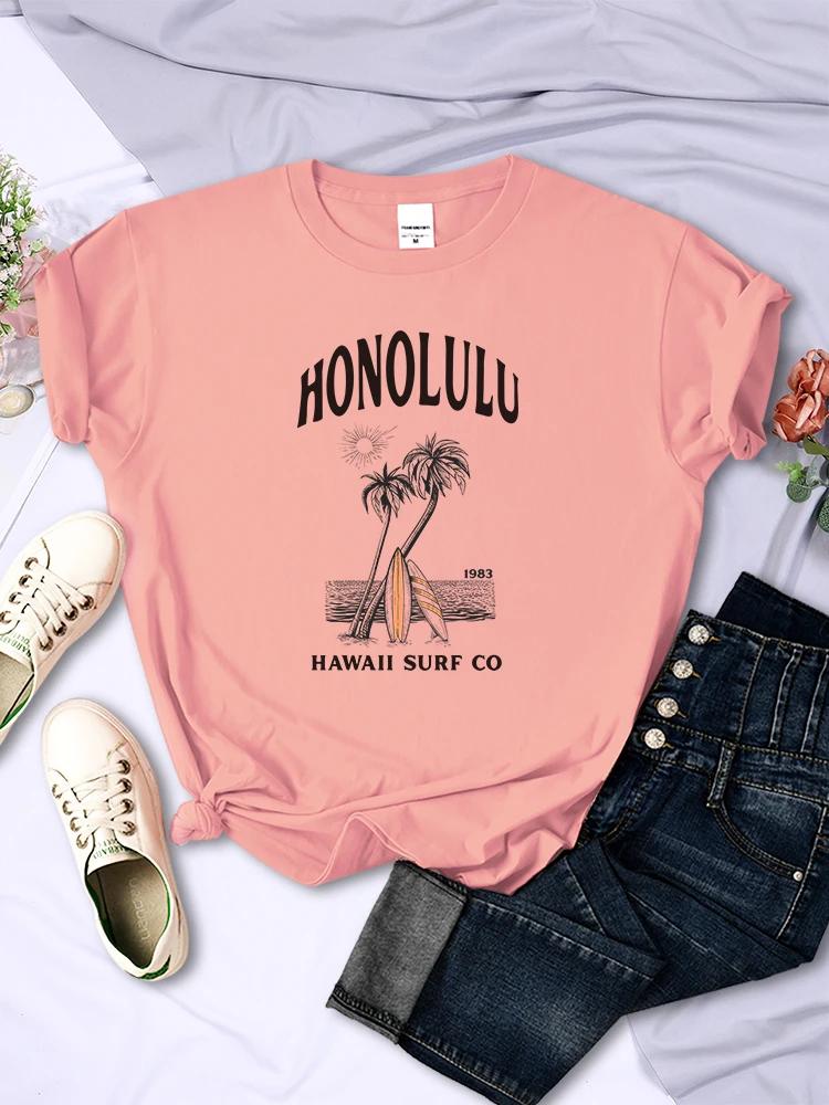 

Breathable Short Sleeve Fashion Personality Sports T Shirt Honolulu Surf Printed Women TShirts Street Aesthetic Clothes S