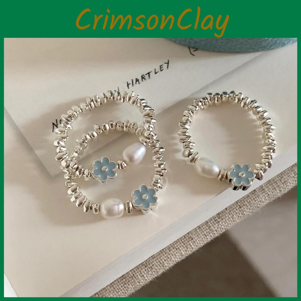 Chic Adjustable Open Ring With Flower Design And Lustrous Pearls For Women Fashion