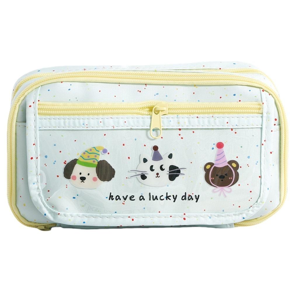

Animal Bear Dog Cartoon Pencil Case Large Capacity Makeup Bag Korean Pencil Bag Office Supplies зелёный