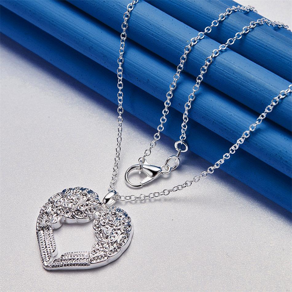925 Sterling Silver 16-30 Inch Women's Exquisite Feather Heart-shaped Pendant Necklace, Fashionable Wedding Jewelry Accessories