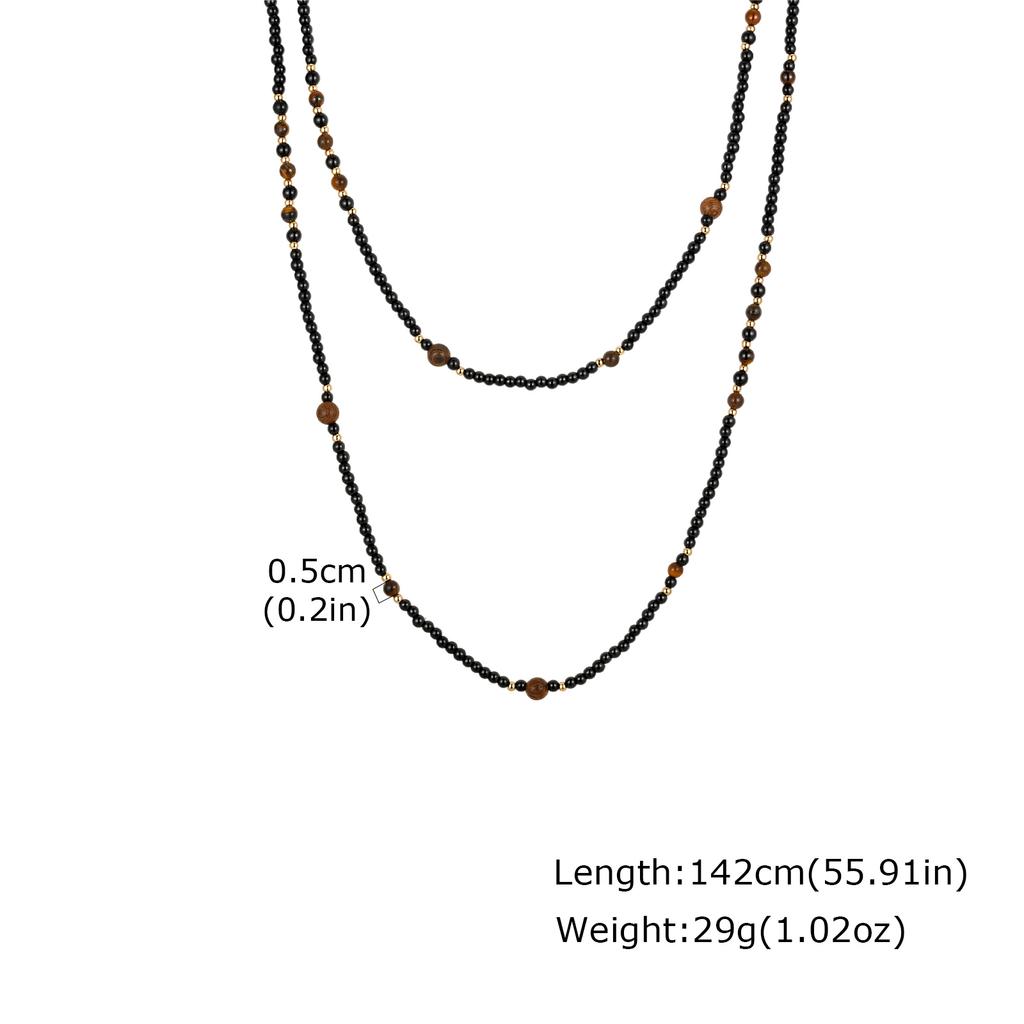 Ethnic Men's Black Natural Stone Long Chain Necklace,Vintage Two-layers Beaded Collars,Jewelry Gift for Huasband Dad Him