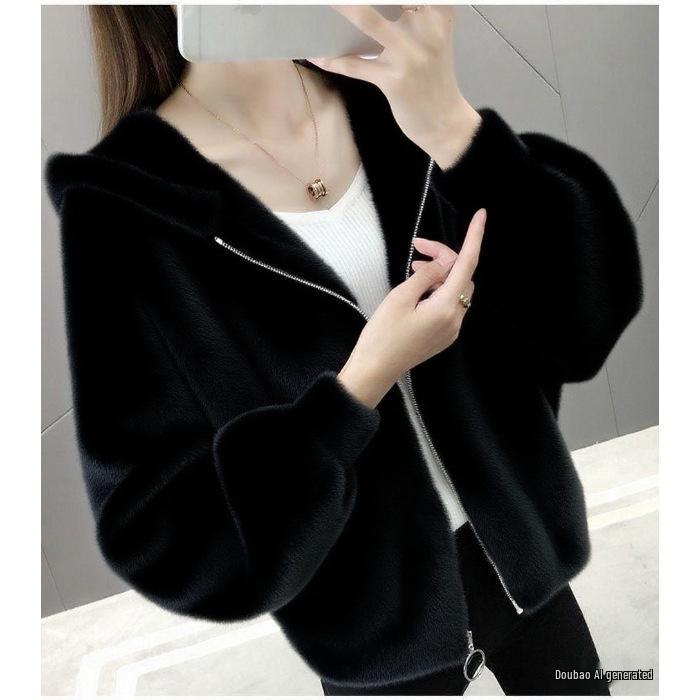 Women's Trendy Faux Mink Long Sleeve Knit Cardigan, Korean Style - Versatile & Fairy-Inspired for Autumn & Winter