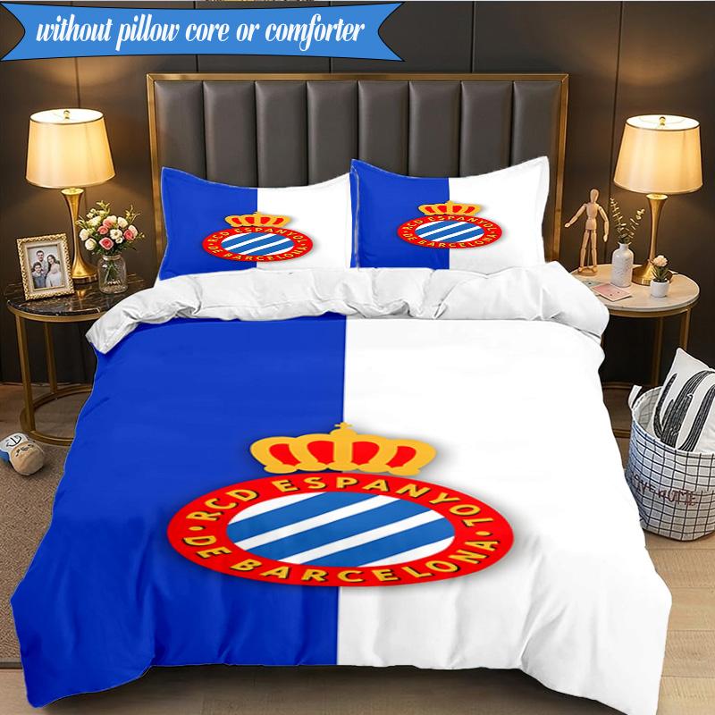 Real Sociedad Crest Design 3pcs Bedding,Including 1pc Duvet Cover And 2pcs Pillowcases Perfect for Christmas,Ideal for Bedroom, Dormitory