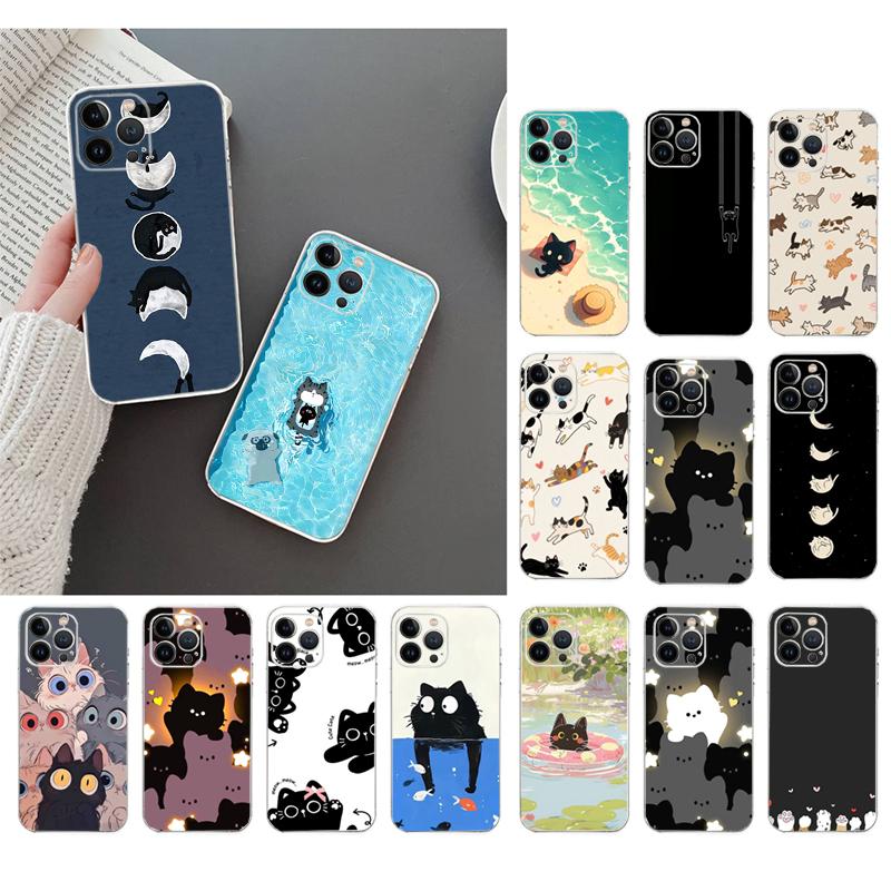 Phone Case Carcasa Funda For iPhone 17 Pro Max Air 16 15 14 13 Pro Max 15 16 Pro 15Plus Cartoon Black Cats Case