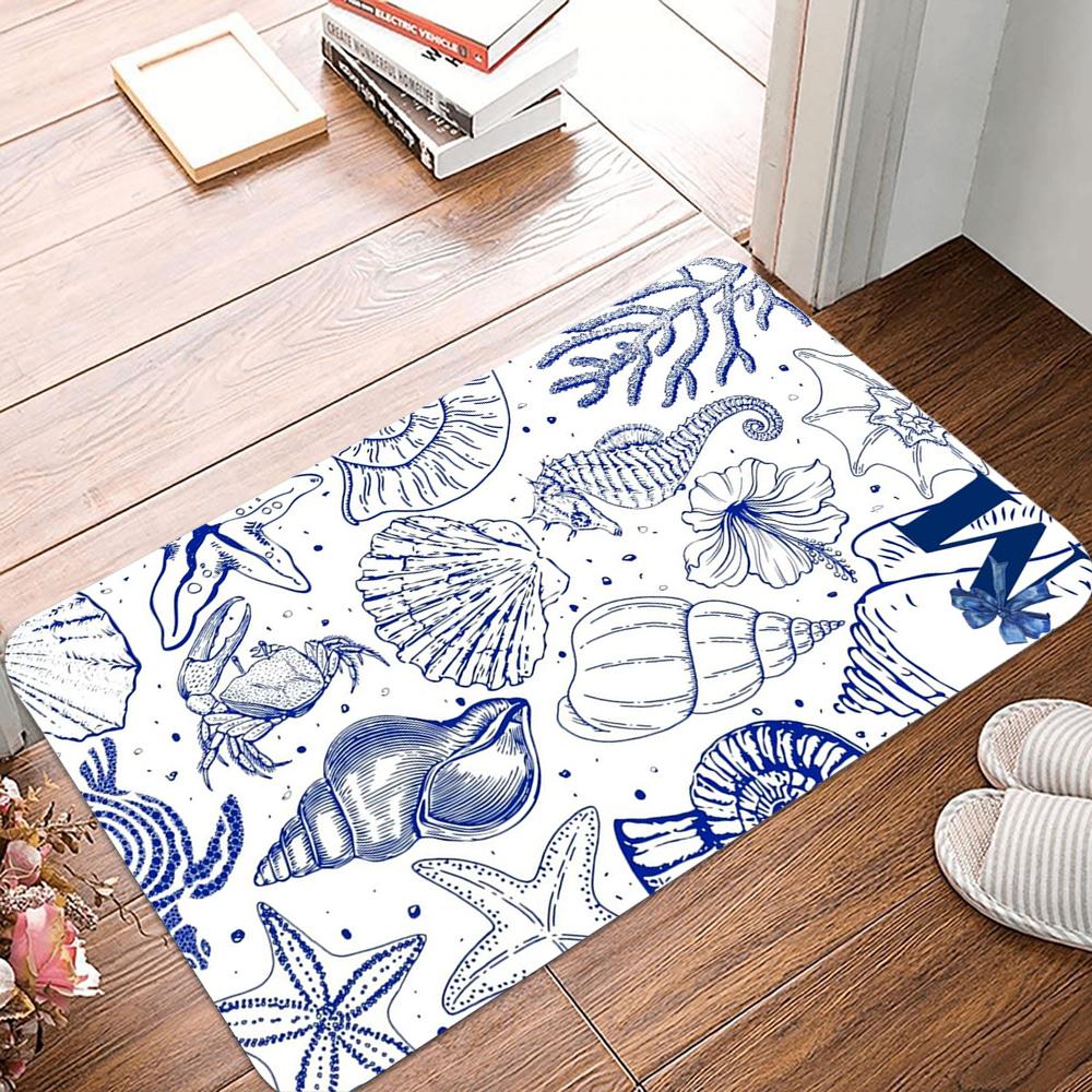 Coastal Seashell Starfish Print Doormat Non-slip Floor Rug for Living Room Bedroom Kitchen Indoor Entrance Decor
