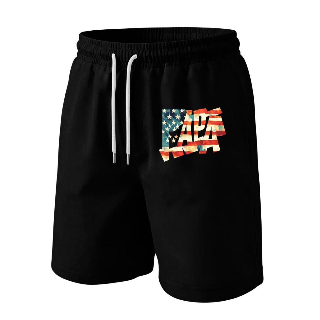 Men's Casual Drawstring Waist Shorts with Flag Print Lightweight Comfortable Fit Suitable for Daily Wear and Outdoor Activities