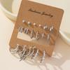 Stylish Silver Zircon Mini Pearl Stud Earrings Circle Earrings 9-Piece Set Women's Stacked Ear Jewelry