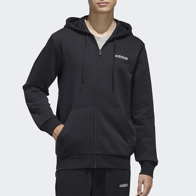 Adidas Knit Hooded Casual Sports Jacket Men Outerwear Black FL8591