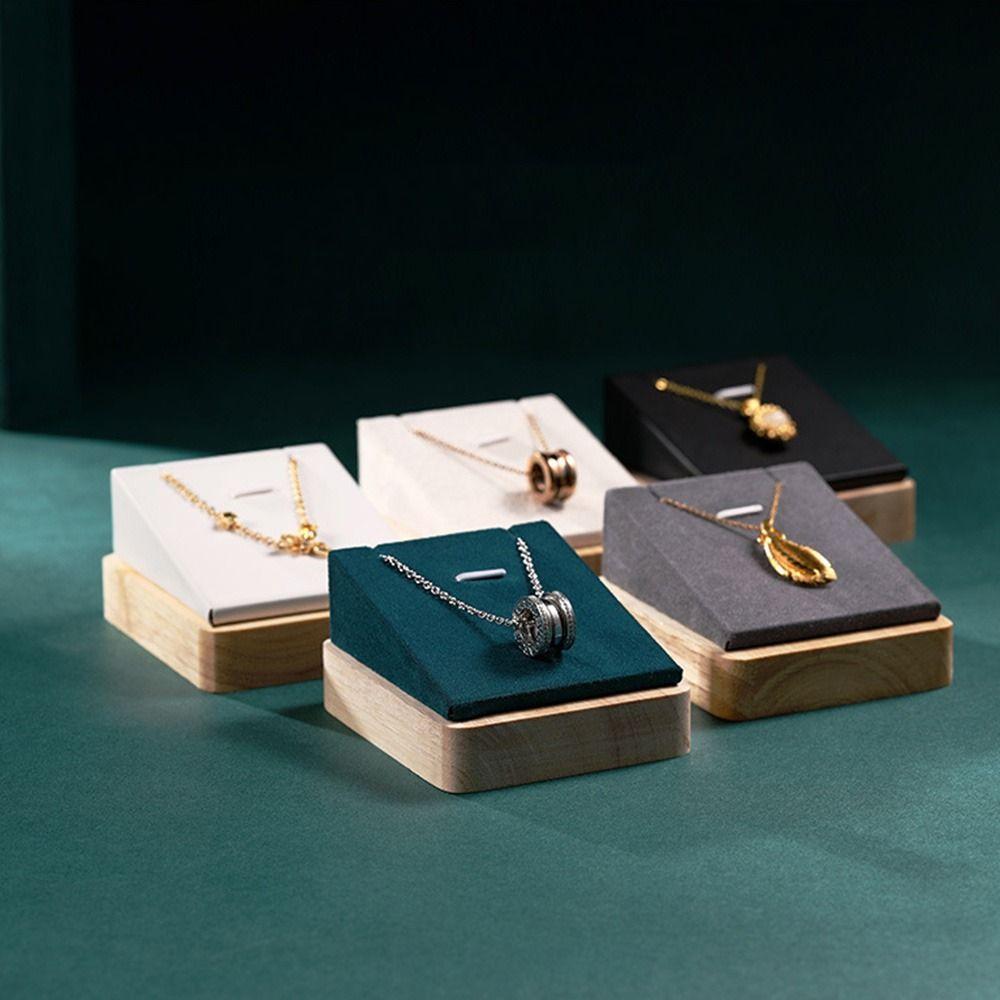 

Handmade Wooden Necklace Display Stand PU Leather/Velvet Necklace Storage Rack Exhibition White PU