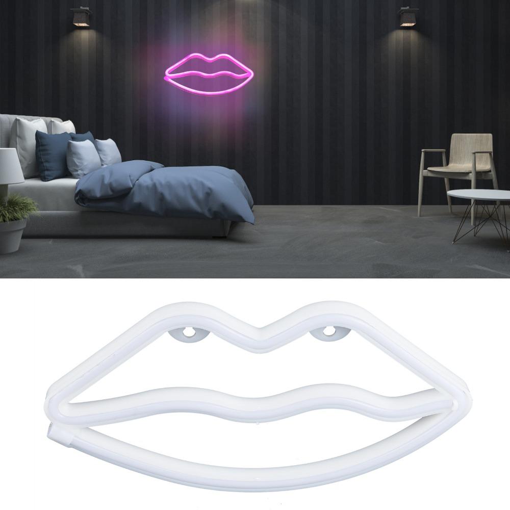 USB or Battery Powered LED Neon Sign Lip Shaped LED Light Romantic Neon Wall Sign  Home Decoration