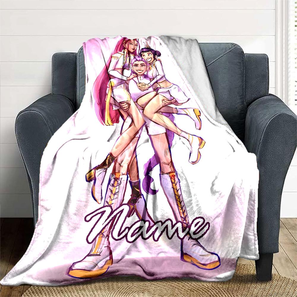 Customizable KPop Demon Hunters24 Throw Blanket – Personalized Name, All-Season Cozy Snug Blanket, Machine Washable, Personalized Blanket