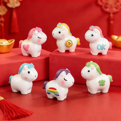 6pcs/set Mini Cute Rainbow Pony Desk Decoration Desk Ornament Lucky Horse Year Gift Girl Women Japanese Kawaii Dollhouse Decor