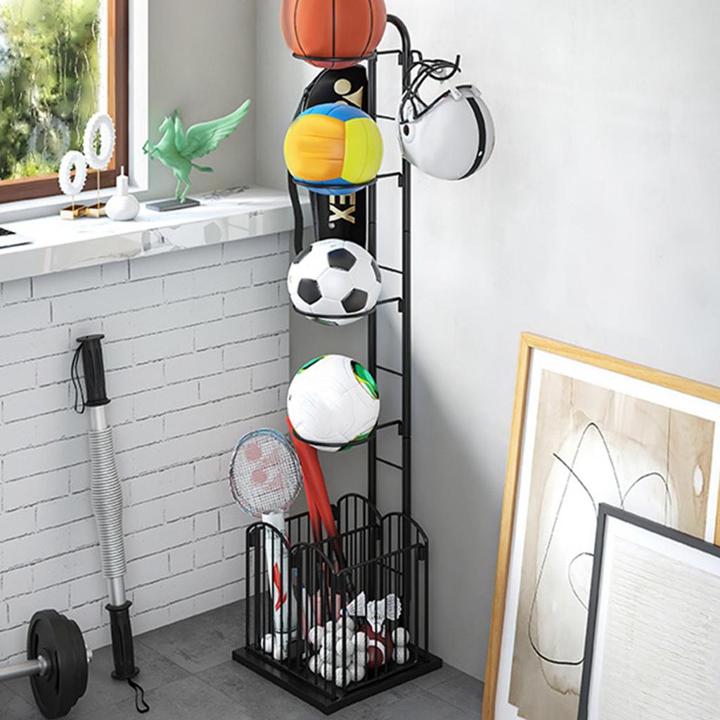 Sports Ball Storage Rack Stable Basketball Holder for Household Garage Rugby Black