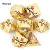 7 Pcs Golden Flower Metal Dice Solid Metal Polyhedral Dice Set Suitable for Role-Playing RPG Board Game Card Game